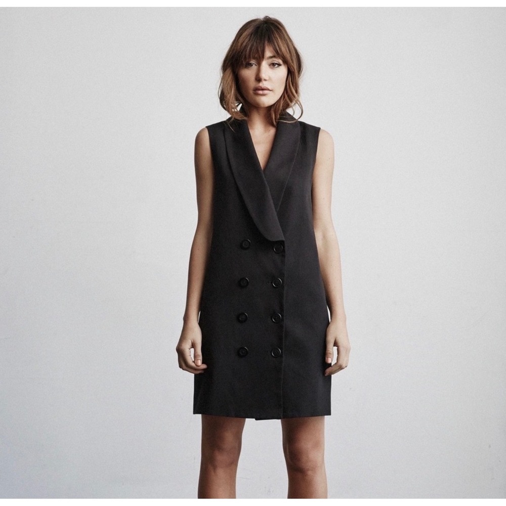 Vetta Capsule Black Sleeveless Vest Blazer Dress Double Breasted Cotton Size M